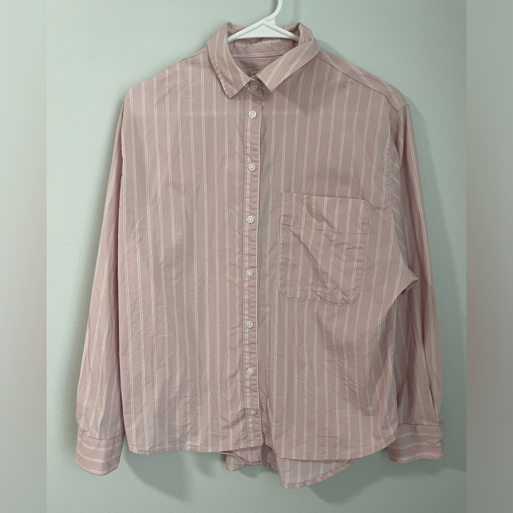Pink and White Striped Button Up Shirt